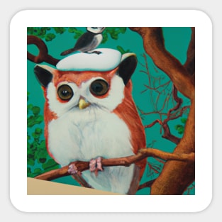 owl perched on tree branch Sticker